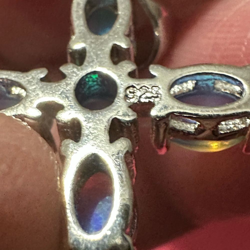 Elegant Silver Opal Cross Pendant - Picture 2 of 2